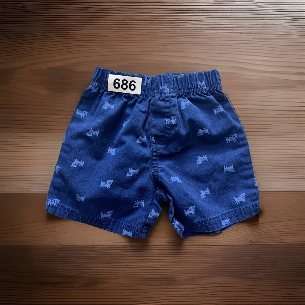 Child of Mine 18M Toddler Boys Shorts Lot 2 Navy Dog & Dinosaur Print Cotton